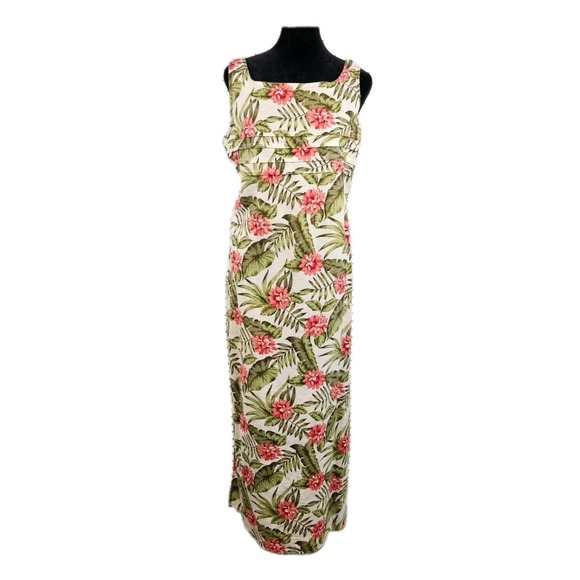 White Stag Dresses & Skirts - White Stag Tropical Maxi Dress M 8 10 Linen Cotton Floral Slits Resort Wear NWT